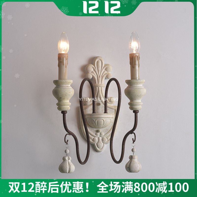 French Countryside Wall lamp bedroom a living room Countryside Wooden Mirror Light Aisle Iron art Corridor Retro white Double headin the Decoration main material , Lamps , Wall lamp  category - from Buy2taobao.com to provide professional Taobao agent buy service