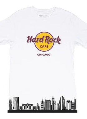 hard城市建筑rock印花全棉男士T恤白色