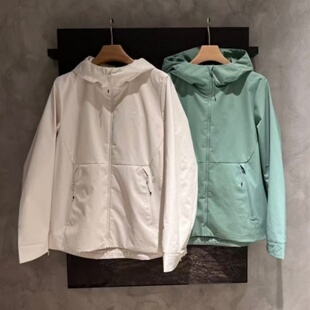 之荔家 女春新款外套 连帽防水透气立体有型上衣米色草绿色户外