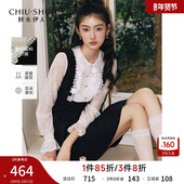 新款 秋水伊人时尚 蕾丝拼接假两件连衣裙2026年春季 气质娃娃领裙子