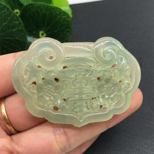 玉锁天然新款镂空百岁吊坠 岫玉福在眼前玉佩玉石玉牌长命锁情侣