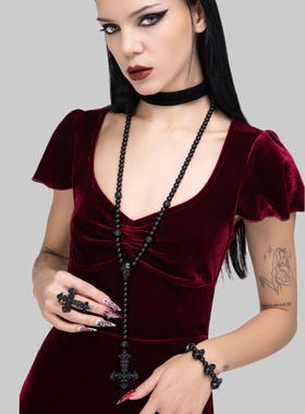 KILLSTAR暗黑哥特亚文化Skullcraft Rosary骷髅十字架珠串长项链