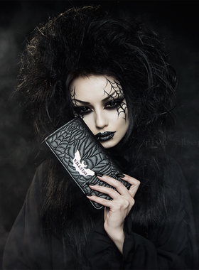 潮牌KILLSTAR Webutant哥特朋克摇滚蝙蝠蜘蛛网长款钱包