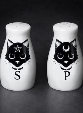 Alchemy Gothic MRSP3 CATS:SALT&PEPPER SET黑猫图案调料瓶套装