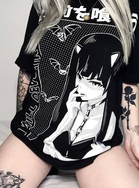 KILLSTAR暗黑哥特Sucker朋克摇滚日系二次元蝙蝠吸血鬼女T恤