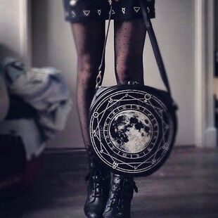 东欧哥特RESTYLE复古满月12星座摇滚朋克神秘单肩手提小圆包