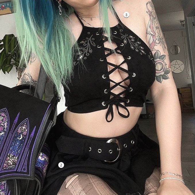 东欧RESTYLE暗黑亚文化ACANTHA黑夜荆棘哥特风蕾丝绑带挂脖背心