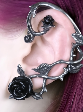 Alchemy Gothic E410 WILD BLACK ROSE EAR WRAP 荆棘黑玫瑰耳饰