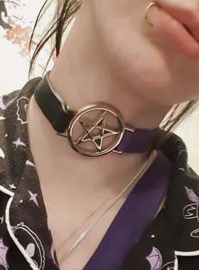 KILLSTAR暗黑哥特PENTA HALF阴阳紫拼黑摇滚朋克街头五芒星颈带
