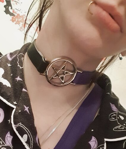 KILLSTAR暗黑哥特PENTA HALF阴阳紫拼黑摇滚朋克街头五芒星颈带