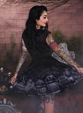 现货KREEPSVILLE 666暗黑哥特Tombstone Bats墓地蝙蝠蝠连衣裙