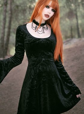 KILLSTAR哥特暗黑Dreamweaver仲夏夜之梦丝绒长袖连衣宫廷小黑裙