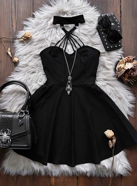 KILLSTAR暗黑哥特亚文化Siouxsie绑带挂脖修身露背摇滚朋克连衣裙