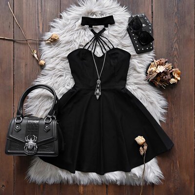 KILLSTAR暗黑哥特亚文化Siouxsie绑带挂脖修身露背摇滚朋克连衣裙