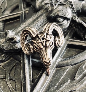 Alchemy Gothic R239 Baphomet羊头五芒星巴风特哥特e魔戒指