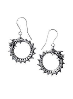 Alchemy Gothic E440 JORMUNGAND 暗黑摇滚双面古旧锡制龙蛇耳环