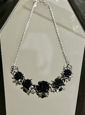 英国A牌黑玫瑰荆棘哥特复古项链