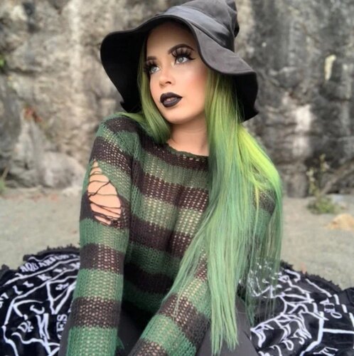 现货KILLSTAR暗黑哥特亚文化Absinthe朋克摇滚横条纹破洞宽松毛衣