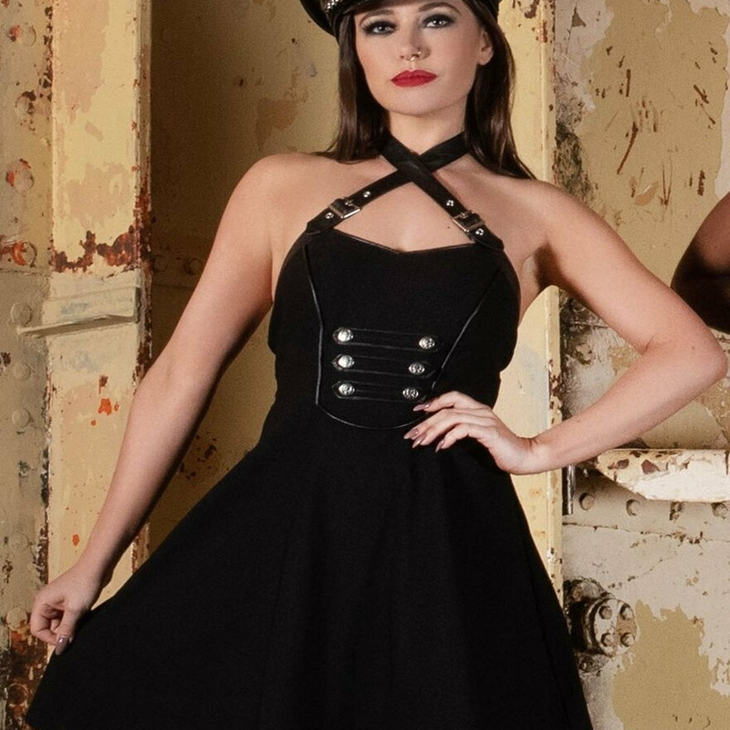 现货KILLSTAR暗黑哥特亚文化Sergeant制服款挂脖修身露背连衣裙