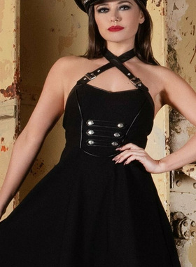 现货KILLSTAR暗黑哥特亚文化Sergeant制服款挂脖修身露背连衣裙