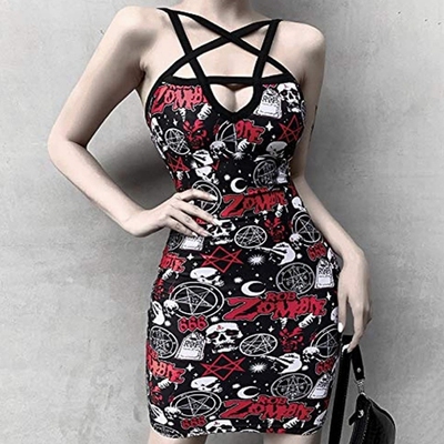 潮牌合作款魔鬼五芒星连衣裙