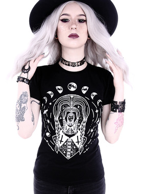 东欧RESTYLE TRIPPIN WEDNESDAY哥特月相十字架短袖T恤