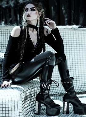 美国潮牌KILLSTAR Downward Spiral哥特朋克摇滚重金属露肩打底衫