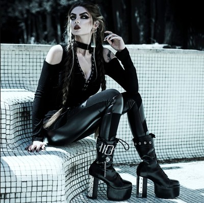 美国哥特暗黑露肩T恤长袖