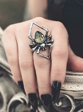 Alchemy Gothic R222 Emerald Venom翡翠毒液哥特暗黑蜘蛛戒指