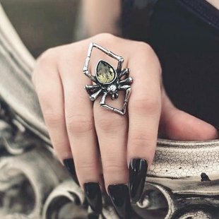 Alchemy Gothic R222 Emerald Venom翡翠毒液哥特暗黑蜘蛛戒指