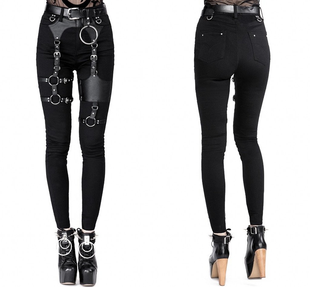 哥特朋克机车拼皮牛仔裤