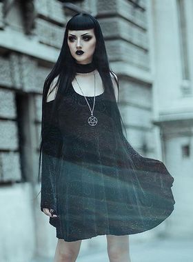 潮牌KILLSTAR Vela Burnout华丽暗纹吸血鬼丝绒连衣裙