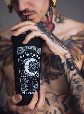 KILLSTAR哥特暗黑Moonshine黑猫LUNA月亮摇滚朋克塑料吸管冷饮杯