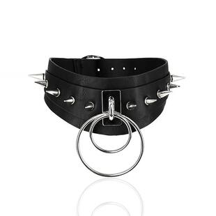 东欧RESTYLE暗黑哥特亚文化 SPIKED街头摇滚朋克皮项圈 DOUBLE