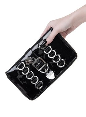 潮牌KILLSTAR Katya哥特朋克摇滚锁头拉链漆皮长款钱包