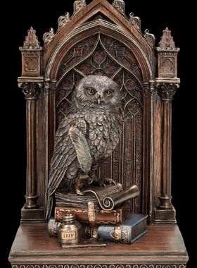 NS暗黑哥特Owl of Wisdom bronzed猫头鹰教堂十字架学院树脂书档