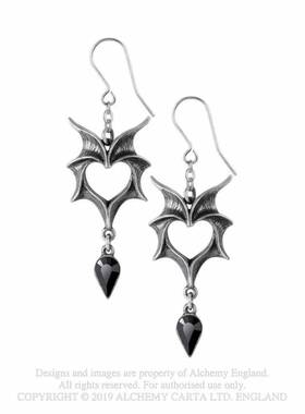 Alchemy Gothic E425 Love Bats哥特黑水晶爱之蝙蝠复古耳环