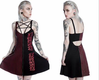 潮牌KILLSTAR Cryptorchid玛丽莲曼森条纹五芒星吊带连衣裙