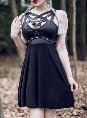 潮牌KILLSTAR Enchantment 4-Play五芒星绑带吊带拼接连衣裙