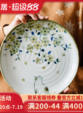 千代源日式进口饭碗汤碗花见猫釉下彩可爱好看猫咪钵碗家用餐具
