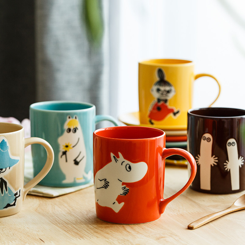 日本原装进口卡通Moomin/姆明陶瓷马克杯糖果色水杯纯色咖啡杯