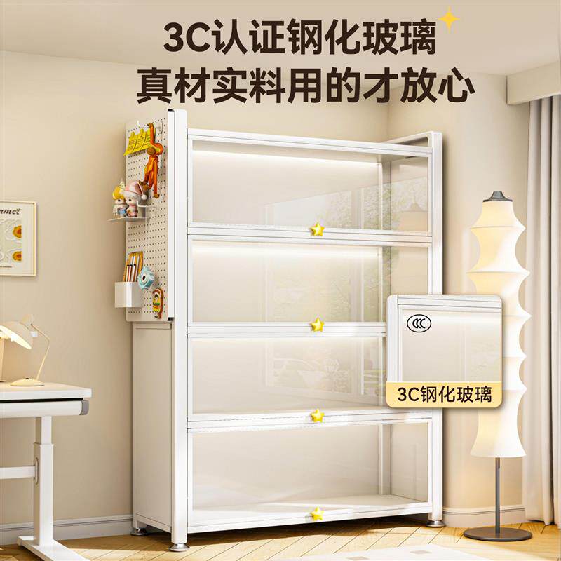 福凯祥手办展示柜带门玻璃防尘书柜蓝色痛柜盲盒吧唧收纳柜铁皮柜