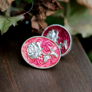 vintage风格 身境饰物‖玫瑰与星丛‖原创设计银耳钉 高温珐琅