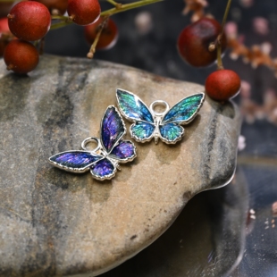 原创设计足银高温珐琅蝴蝶 鸟翼凤蝶 单枚蝴蝶正 霓虹 身境饰物