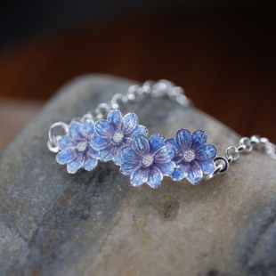 春之吻 高温珐琅 身境饰物‖春日花园‖原创波斯菊花环手链 纯银
