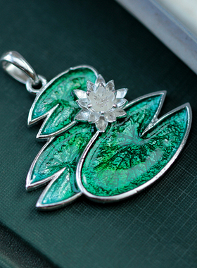 莫奈睡莲纯银高温珐琅吊坠手工