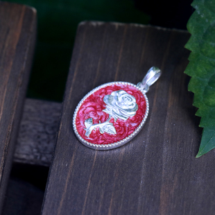 vintage风格 身境饰物‖玫瑰与星丛‖原创设计纯银吊坠 高温珐琅