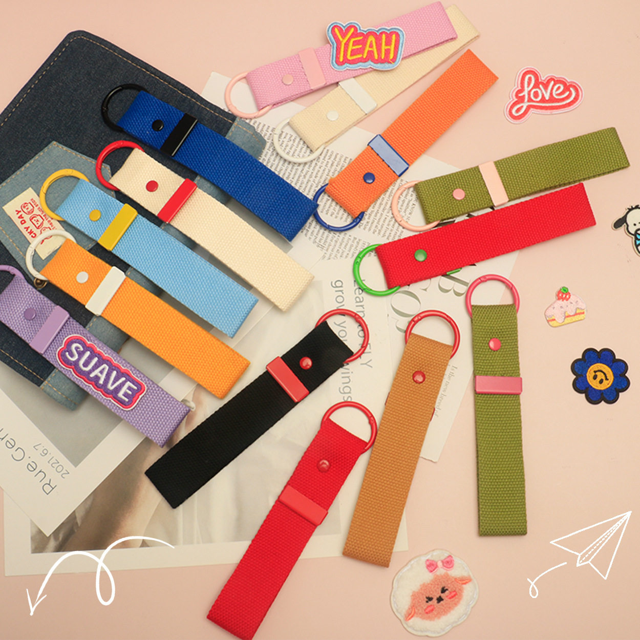 韩国糖果色ins风帆布钥匙扣diy手工烫标钥匙扣diy姓名条水杯挂带