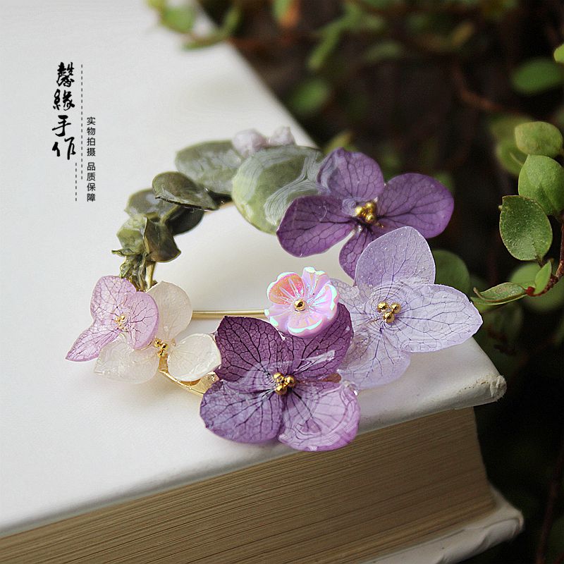 原创手作尤加利与绣球花蓝紫色高级设计胸花别针森女发夹大衣配饰