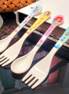 迪士尼餐具儿童卡通可爱叉子勺子宝宝学吃饭辅食密胺餐勺水果叉子